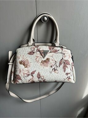 GUESS Floral Print Satchel in Cream and Pink